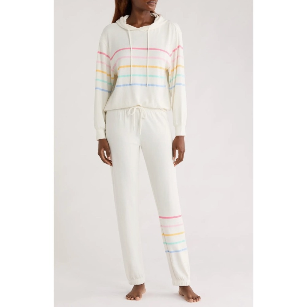 P.J. Salvage Rainbow Stripe Lounge Set Hoodie Jogger Pants Cream Size Small